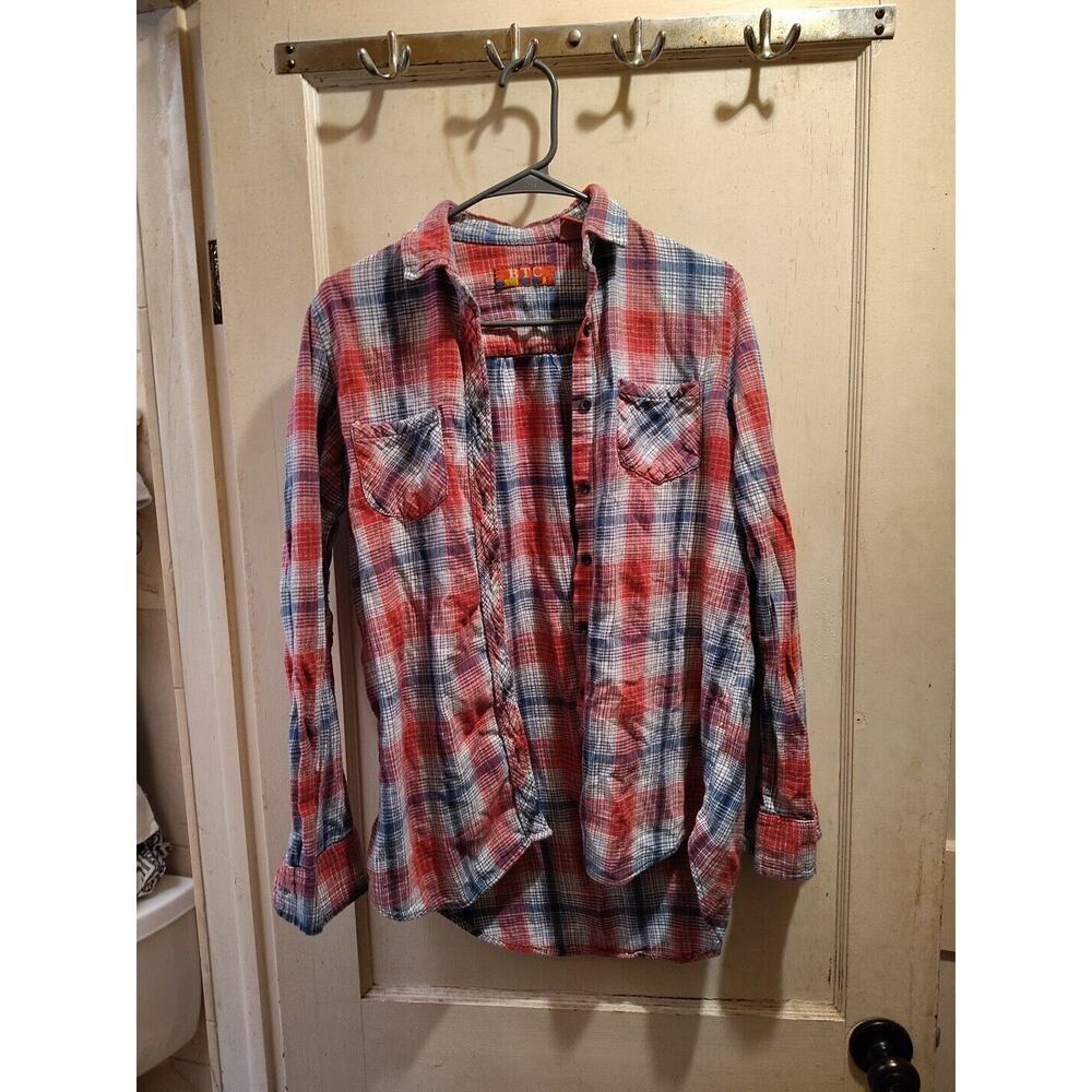 BTC Bay Trading Co Plaid Flannel Shirt Womens L Convertible Sleeve